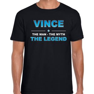 Naam cadeau Vince - The man, The myth the legend t-shirt zwart voor heren - Cadeau shirt voor o.a verjaardag/ vaderdag/ pensioen/ geslaagd/ bedankt L