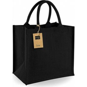 Jute boodschappentas/shopper 30 x 30 x 19 cm - Zwarte goodiebag 14 liter