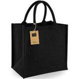 Set van 3x stuks jute boodschappentassen/shoppers 30 x 30 x 19 cm - Zwarte goodiebags 14 liter