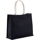 2x stuks jute zwarte boodschappen strandtassen van 42 cm - Strandartikelen beach bags/shoppers