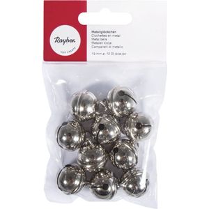 Rayher Hobby 10x belletjes - metaal - zilver - met oog - 19 mm - Kersmuts belletjes - Kattenbellen