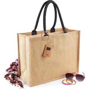 2x Stuks Jute Boodschappentassen/Shoppers Naturel/Zwart 42 X 33 X 19 cm