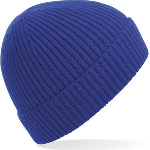 Beechfield gebreide Ribbed Beanie wintermuts - blauw - volwassenen - Polyacryl