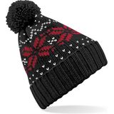 Gebreide Nordic wintermuts in het zwart/rood met pompom voor volwassenen - Damesmutsen / herenmutsen - 100% Polyacryl