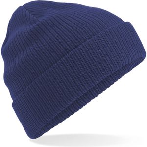 Gebreide Organic Beanie wintermuts in het donkerblauw voor heren - Herenmutsen - 100% katoen - Biologisch