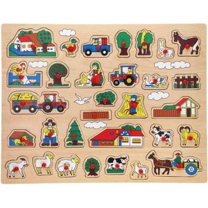 Houten knopjes/noppen puzzel boerderij thema (31 stukjes, 45 x 35 cm)