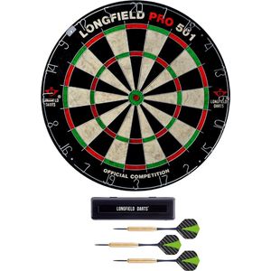 Dartbord Longfield professional 45.5 cm met 3x goede kwaliteit dartpijltjes - Darten voor thuis - Voordeelset