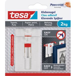 Tesa klevende spijkers verstelbaar - 6x stuks - wit - voor gevoelige oppervlaktes als behang en pleisterwerk - draagkracht 2 kg