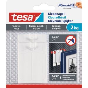 Tesa zelfklevende spijkers - 6x stuks - wit - voor gevoelige oppervlakte als behang/pleisterwerk - draagkracht 2 kg