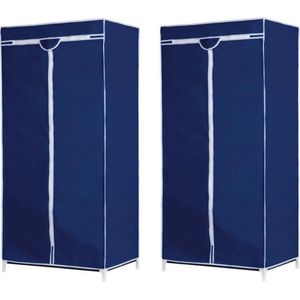 Set van 2x Stuks Tijdelijke Mobiele Kledingkasten/Garderobekasten Blauw met Rits 160 cm