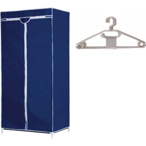 Mobiele Opvouwbare Camping Kledingkast met Blauwe Hoes 160 cm - Incl 10x Witte Kledinghangers