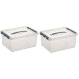 4x stuks opbergboxen/opbergdozen 15 liter 40 x 30 x 18 cm kunststof - A4 formaat opslagbox - Opbergbak kunststof transparant/zilver