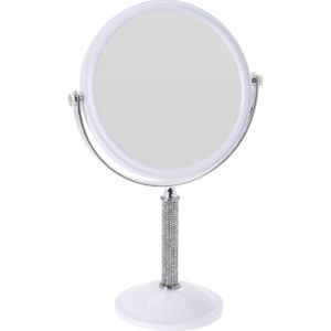 Witte make-up spiegel met strass steentjes rond dubbelzijdig 17,5 x 33 cm - Make-up spiegeltjes