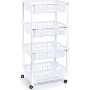 Witte opberg trolleys/roltafels met 4 manden 85 cm - Etagewagentje/karretje met opbergkratten