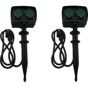 Benson tuinstekkerdoos / tuincontactdozen op spies - 2x - tijdschakelaar - IP44 spatwaterdich