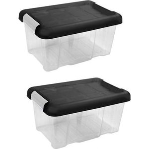 3x Stuks opberg boxen/opbergdozen 5 liter 30 x 20 x 14 cm gerecycled kunststof - Opslagboxen - Opbergbakken kunststof transparant/zwart
