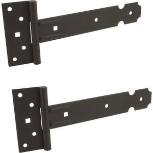 Poort scharnier - 2x - zwart - 40 x 3,5 cm - staal epoxy - hekwerk/kruisheng scharnieren