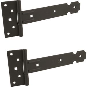 4x Poortscharnieren / hekscharnieren staal zwart epoxy - 25 x 3.5 cm - sluitwerk en hekwerkonderdelen - scharnieren voor poorten / kruishengen