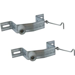 2x Deuropvangbeugels / deurvastzetbeug staal verzinkt met stopper en windhaak 8.2 x 12 cm - Deuropvangbeugels