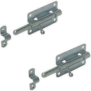 Plaatgrendel - 4x - zilver - verzinkt staal - 12 x 5,5 cm - heksluiting - tuinpoortgrendel - Deurkettingen