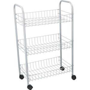 Grijze stevige opberg trolley/roltafel met 3 manden 60 cm - Etagewagentje/karretje met opbergkratten