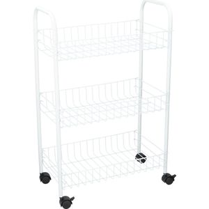 Witte stevige opberg trolley/roltafel met 3 manden 60 cm - Etagewagentje/karretje met opbergkratten