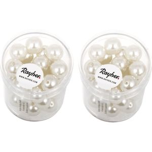 Rayher hobby glaskralen parels - wit / parelmoer - 175x stuks - 10 mm - DIY sieraden maken - Kralen rijgen