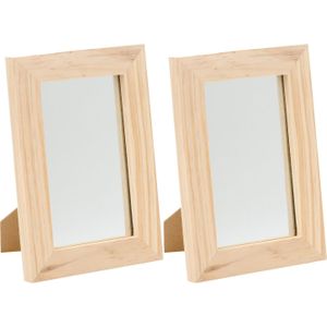 Staande spiegel - 2x - 13,5 x 19,5 cm - hout - blanco - DIY hobby/knutselmateriaal