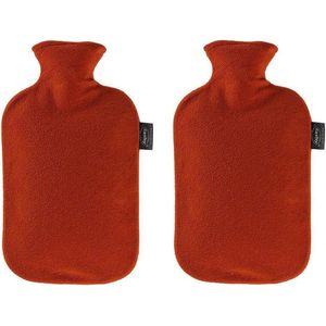 2x Kruiken met fleece hoes rood 2 liter  - warmwaterkruik
