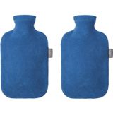 2x Kruiken met fleece hoes blauw 2 liter  - warmwaterkruik