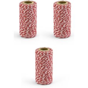 3x Rood/wit katoenen touw 50 meter cadeaulint