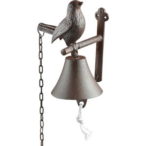 Klassieke deurbel/scheepsbel met vogel - bruin - gietijzer - 19 cm - deurbellen - bar bel voor rondje