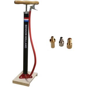 Klassieke Fietspomp met Houten Plank Inclusief 3-delige Nippelset - Fietspompen