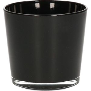 Glazen theelichten/waxinelichten kaarsenhouders zwart glas 10 x 9 cm