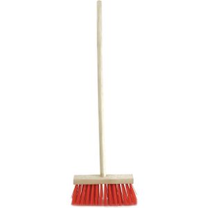 Sorex Kinderbezem voor buiten tegels - rood/hout - met steel 78 cm - Tuingereedschap