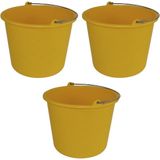 3x Huishoudemmers kunststof 12 liter geel - Schoonmaaklemmer - Schoonmaken/reinigen - Wasemmer