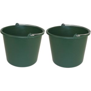 2x Huishoudemmers kunststof 12 liter groen - Schoonmaaklemmer - Schoonmaken/reinigen - Wasemmer