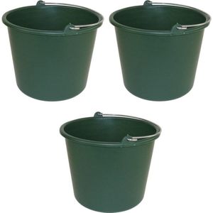 3x Huishoudemmers kunststof 12 liter groen - Schoonmaaklemmer - Schoonmaken/reinigen - Wasemmer