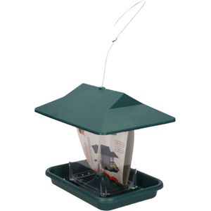 1x Tuinvogels hangende voeder silo/voederhuisje groen - 19 x 14 x 44 cm - Winter vogelvoer huisjes