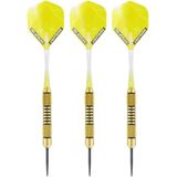 1x Set van 3 dartpijlen Speedy Yellow Brass 19 grams - Darten/darts sport artikelen pijltjes messing