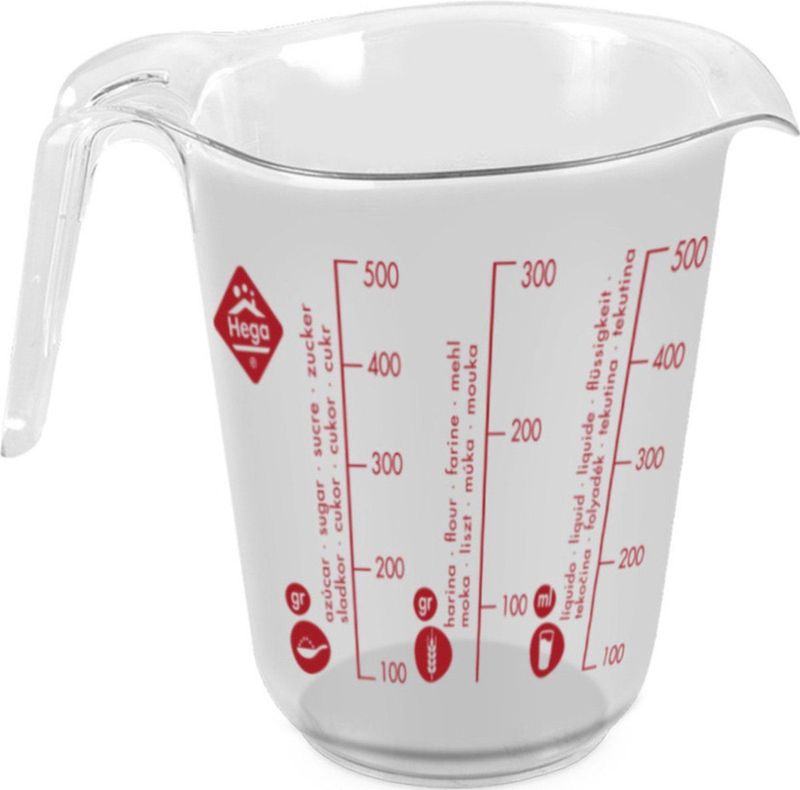 1x Maatbeker met schenktuit 0,5 liter/halve liter - Kunststof maatbekers - Ingredienten afmeten
