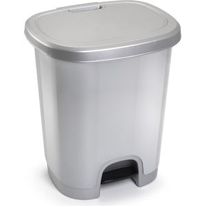 Plasticforte Pedaalemmer - zilver - kunststof - 27L - 45 cm - afvalemmers/vuilnisemmers - Pedaalemmers