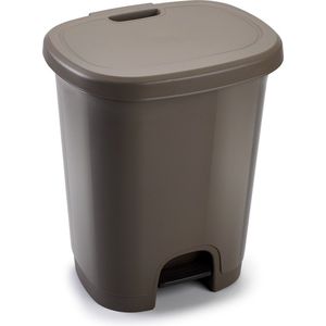 Kunststof afvalemmers/vuilnisemmers/pedaalemmers in het taupe van 27 liter met deksel en pedaal 38 x 32 x 45 cm