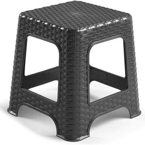 Plasicforte opstapje/krukje - zwart - rotan kunststof - 32 x 32 x 30 cm - Keuken/kamers/dhz - trapjes - bijzet krukjes