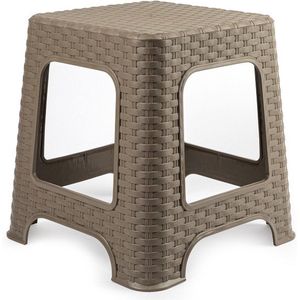 Plasicforte opstapje/krukje - taupe - rotan kunststof - 32 x 32 x 30 cm - Keuken/kamers/DHZ - trapjes - bijzet krukjes