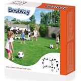 2x Opblaasbare speelgoed voetbaldoelen 213 x 122 cm - Inclusief 4x opblaasbare voetballen - Opblaasbaar strand/buiten speelgoed