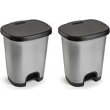 Kunststof afvalemmers/vuilnisemmers/pedaalemmers in het zilver/zwart van 27 liter met deksel en pedaal 38 x 32 x 45 cm