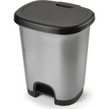 Kunststof afvalemmers/vuilnisemmers/pedaalemmers in het zilver/zwart van 27 liter met deksel en pedaal 38 x 32 x 45 cm