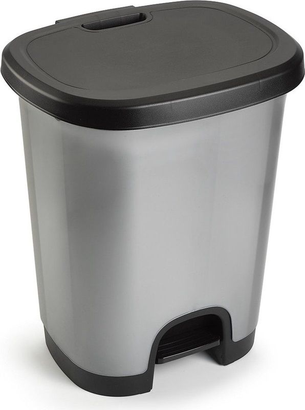 Kunststof afvalemmers/vuilnisemmers/pedaalemmers in het zilver/zwart van 27 liter met deksel en pedaal 38 x 32 x 45 cm