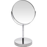 Zilveren make-up spiegel rond dubbelzijdig 14 x 26 cm - Woondecoratie/accessoires - Opmaken - Make-up spiegeltjes - Cosmeticaspiegels - Vergootspiegels - Dubbelzijdige spiegels